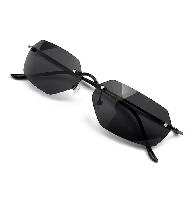 Men's Rimless Polarized Hexagonal 'Agent Smith 01 Freed' Metal Sunglasses