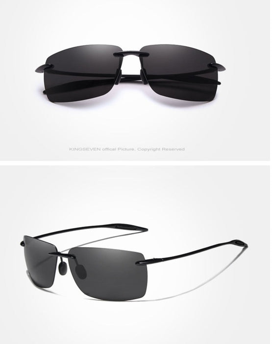 Men's Rimless Rectangular 'Battleship' Plastic Sunglasses