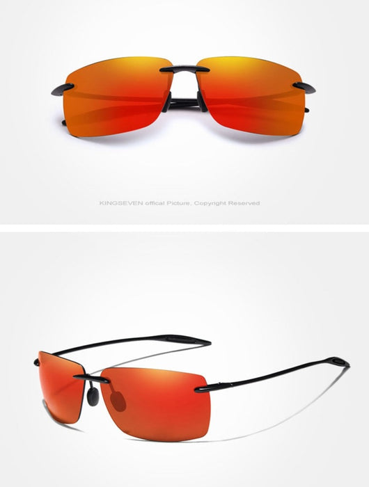 Men's Rimless Rectangular 'Battleship' Plastic Sunglasses