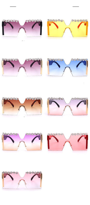 Women's Oversized Square 'Blings' Rimless Rhinestone Sunglasses