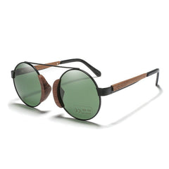 Men's Polarized Round 'Brown Shadow' Metal And Wooden Sunglasses