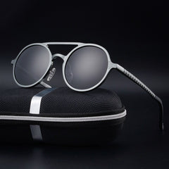 Men's Round Polarized 'Bugatti Mad' Metal Sunglasses