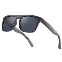 Men's Square Imitation Zebra Wood 'Stomp the Divets' Polarized Sunglasses