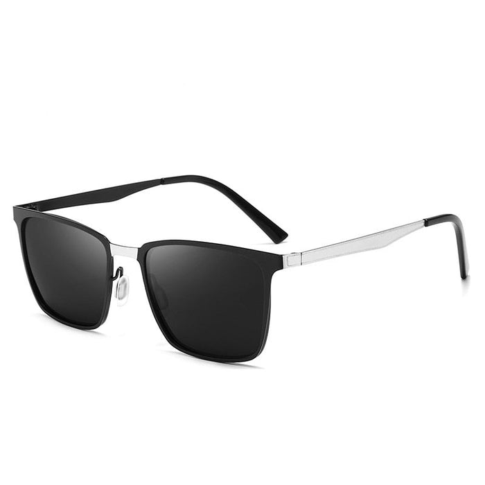 Men's Polarized Square 'Black Shadow' Metal Sunglasses