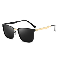 Men's Polarized Square 'Black Shadow' Metal Sunglasses