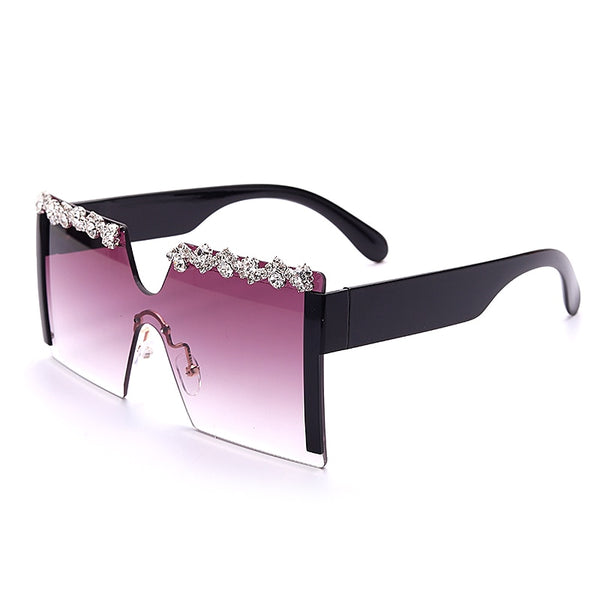 Women's Oversized Square 'Blings' Rimless Rhinestone Sunglasses