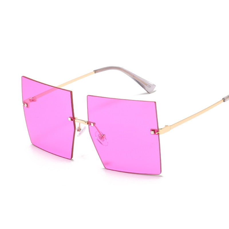 Women's Oversized Rimless  Square 'Princess Glass' Metal Sunglasses