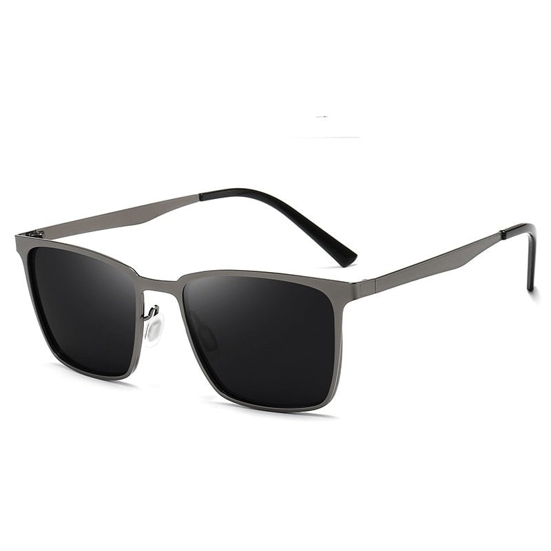 Men's Polarized Square 'Black Shadow' Metal Sunglasses