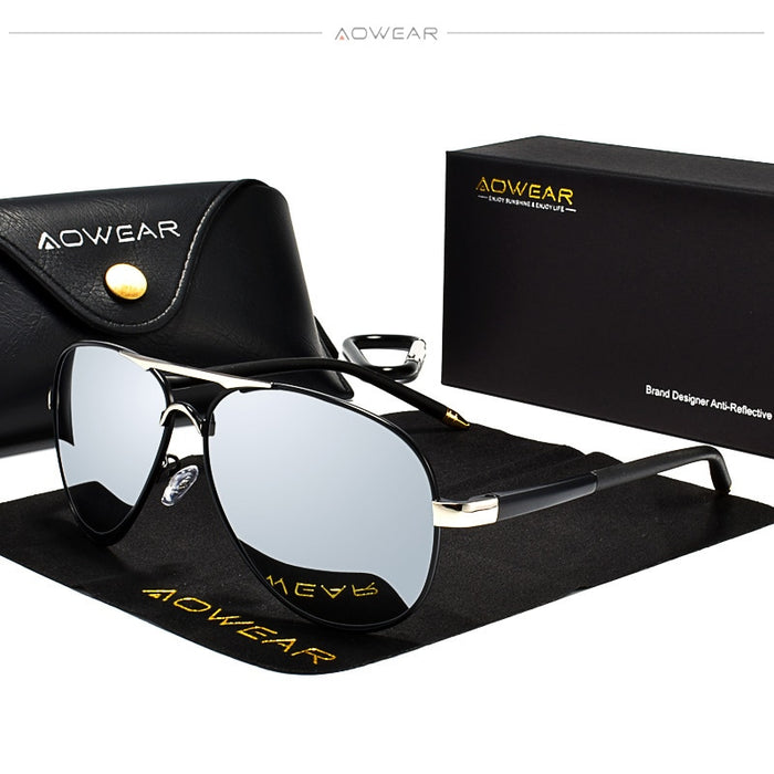 Men's  Polarized Pilot 'White Tiger' Metal Sunglasses