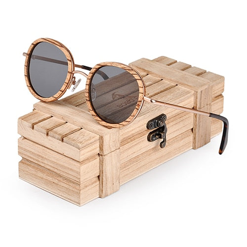 Women's Polarized Oval  'Sunrayes' Wooden Metal Sunglasses