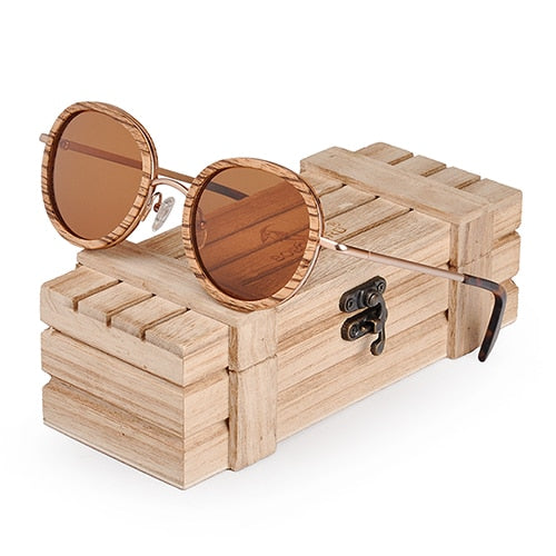 Women's Polarized Oval  'Sunrayes' Wooden Metal Sunglasses