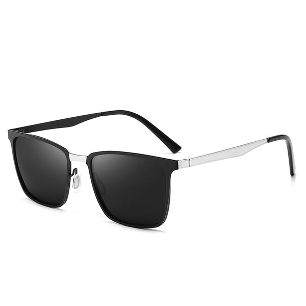 Men's Polarized Square 'Black Shadow' Metal Sunglasses