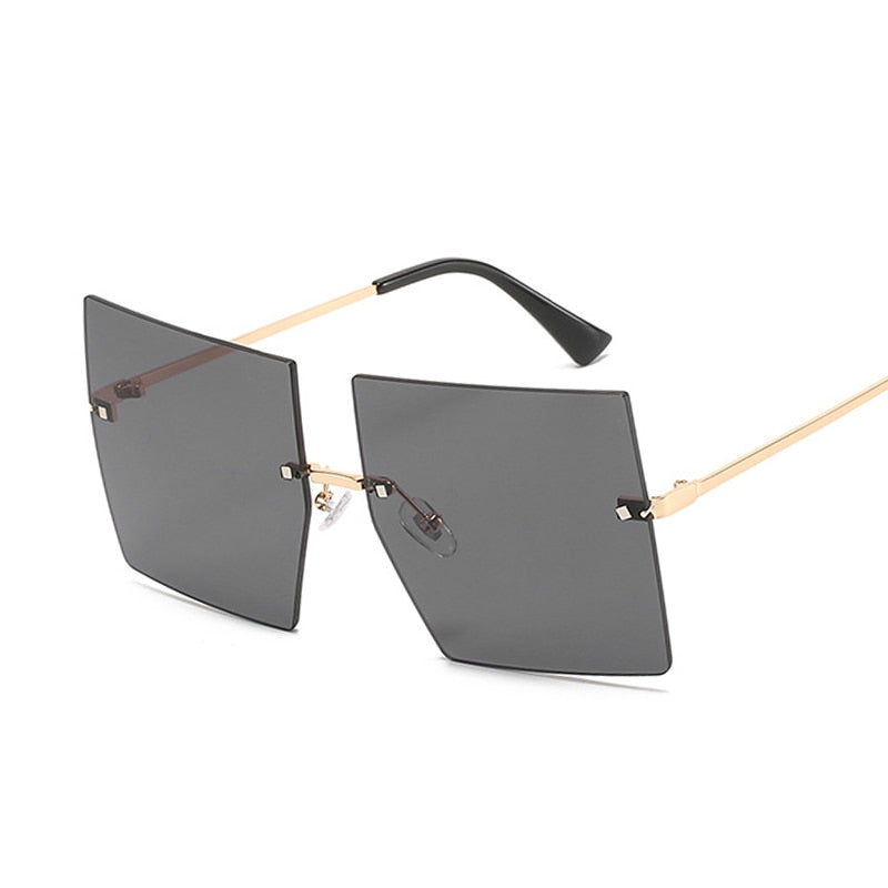 Women's Oversized Rimless  Square 'Princess Glass' Metal Sunglasses