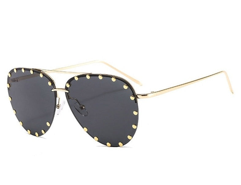 Women's Oversized Pilot 'Black Dot One' Metal Sunglasses