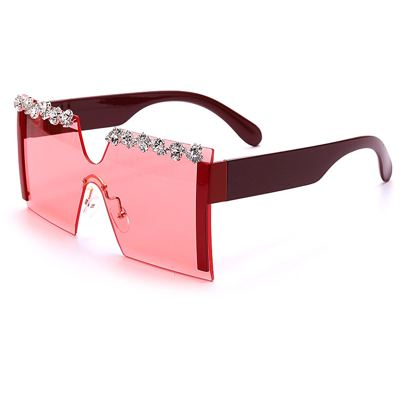 Women's Oversized Square 'Blings' Rimless Rhinestone Sunglasses