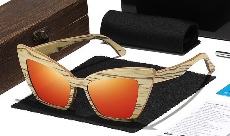 Women's Cat Eye Polarized 'Cherry Maple' Wooden Sunglasses