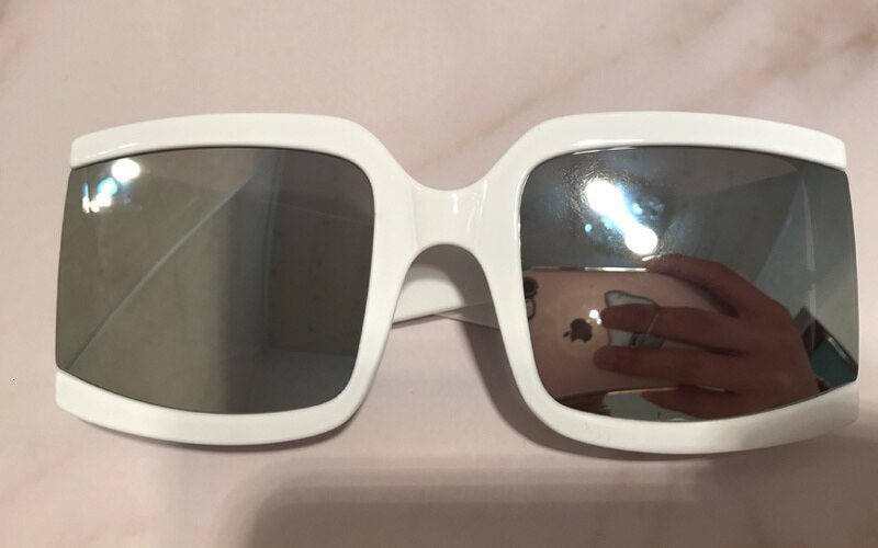 Women's Oversized Square 'White Hot Babe' Plastic Sunglasses