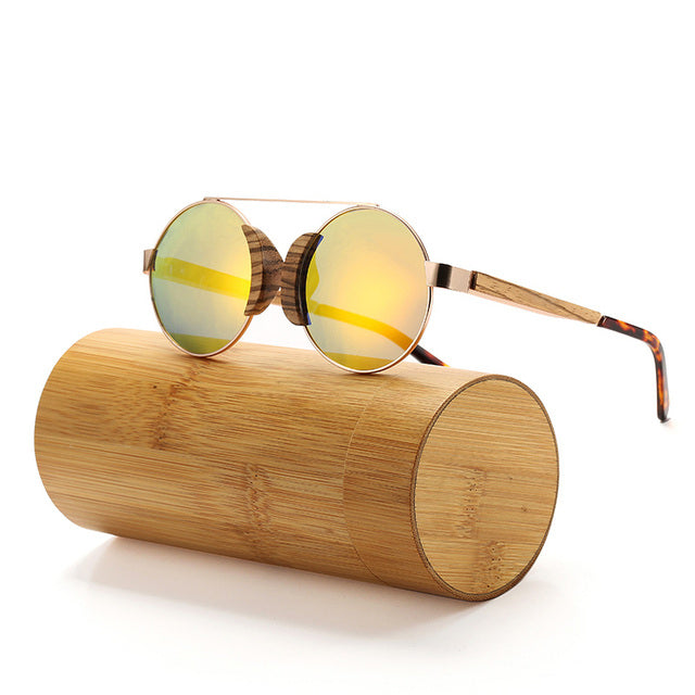 Unisex Retro Round 'Swallow' Wooden Bamboo Sunglasses