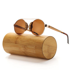 Unisex Retro Round 'Swallow' Wooden Bamboo Sunglasses