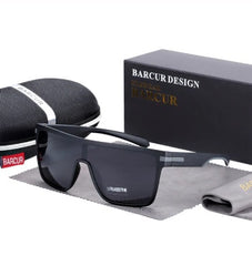 Men's Oversized Polarized Rectangle 'Cristiano' Plastic and Titanium Sunglasses