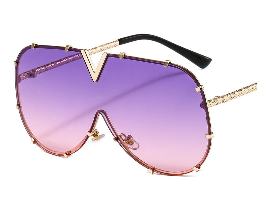 Women's Oversized Shield 'Venus Rha' Metal Sunglasses