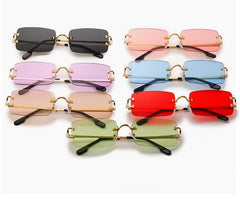 Women's Retro Rimless Rectangle 'Peachy' Metal Sunglasses