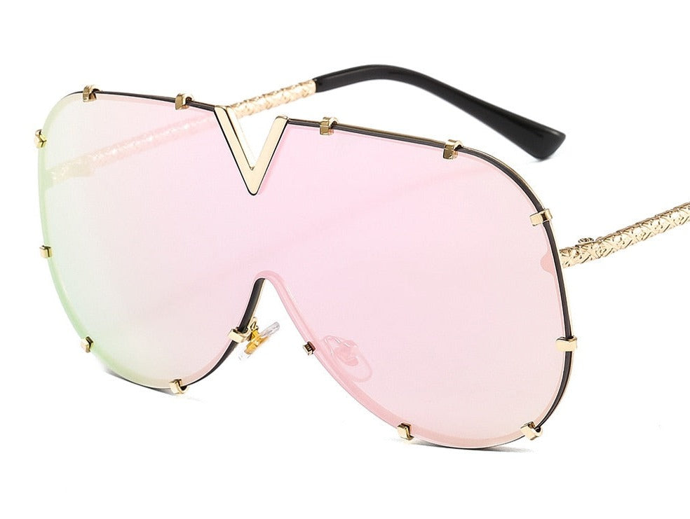 Women's Oversized Shield 'Venus Rha' Metal Sunglasses