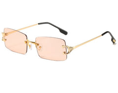 Women's Retro Rimless Rectangle 'Peachy' Metal Sunglasses