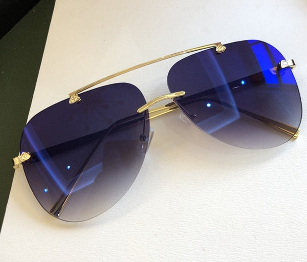 Men's Aviator Rimless 'Deep Blue' Plastic Sunglasses