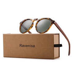 Women's Polarized Round 'Fiesty Cheetah' Wooden Sunglasses