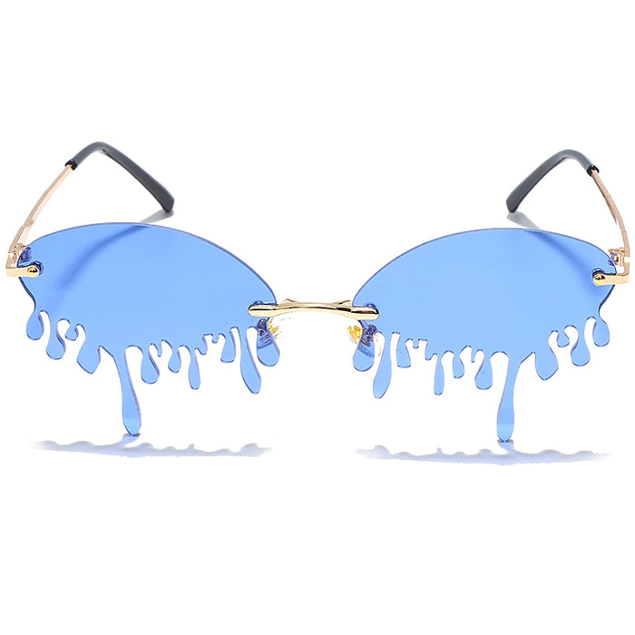 Women's Rimless Oval 'Drip Check' Plastic Sunglasses