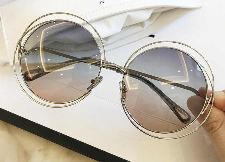 Women's Polarized Oval 'Yasin' Metal Sunglasses