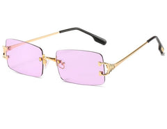 Women's Retro Rimless Rectangle 'Peachy' Metal Sunglasses