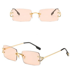 Women's Retro Rimless Rectangle 'Peachy' Metal Sunglasses