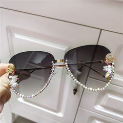 Women's Rimless Oval 'Luxury Shadows' Metal Sunglasses