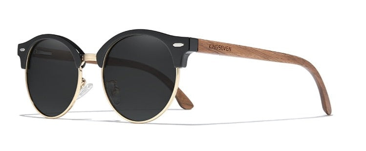 Women's Semi Rimless Round 'Wyndham' Wooden Sunglasses