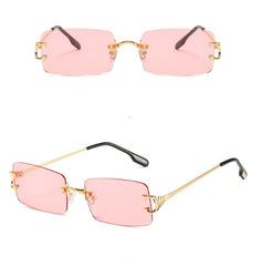 Women's Retro Rimless Rectangle 'Peachy' Metal Sunglasses