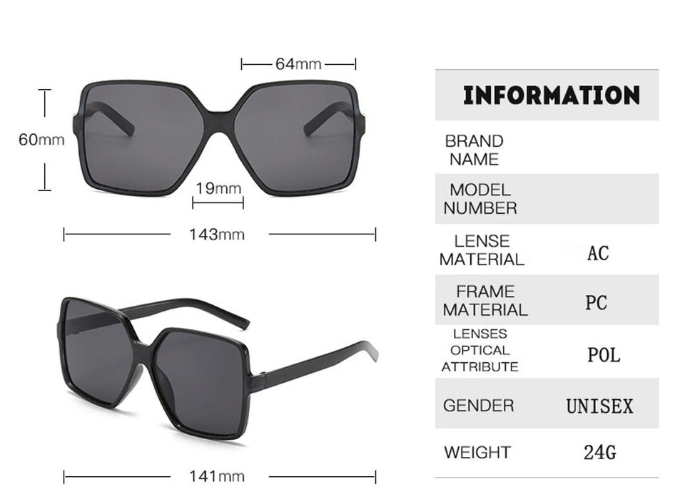 Women's Black Square 'Through' Oversized Sunglasses