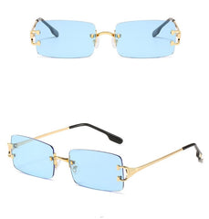 Women's Retro Rimless Rectangle 'Peachy' Metal Sunglasses