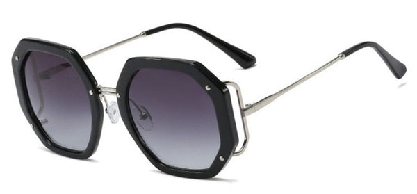 Women's Oversize Hexagon 'Rage Blue' Metal Sunglasses