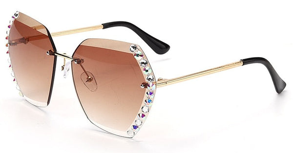 Women's Rimless Hexagone 'Stone' Metal Sunglasses