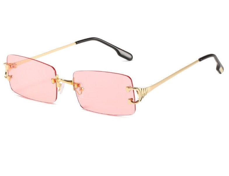 Women's Retro Rimless Rectangle 'Peachy' Metal Sunglasses