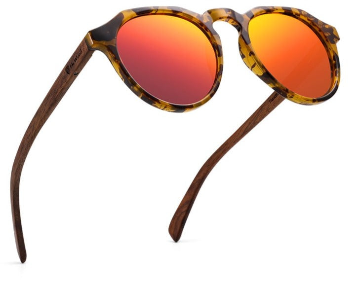 Women's Polarized Round 'Grenna' Wooden Sunglasses