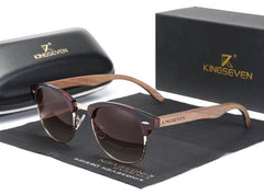 Men's Semi Rimless Round 'Emporio' Wooden Sunglasses