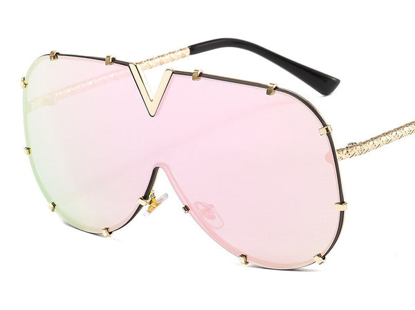 Women's Oversized Shield 'Venus Rha' Metal Sunglasses