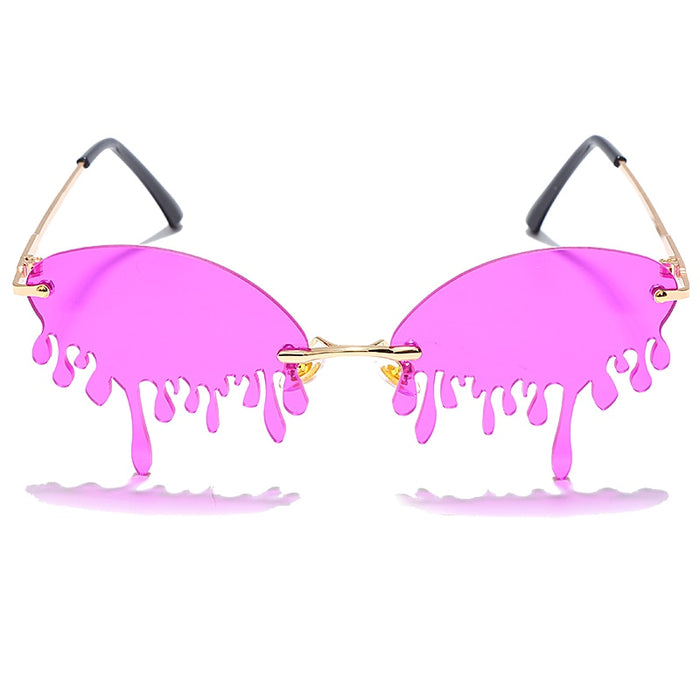 Women's Rimless Oval 'Drip Check' Plastic Sunglasses
