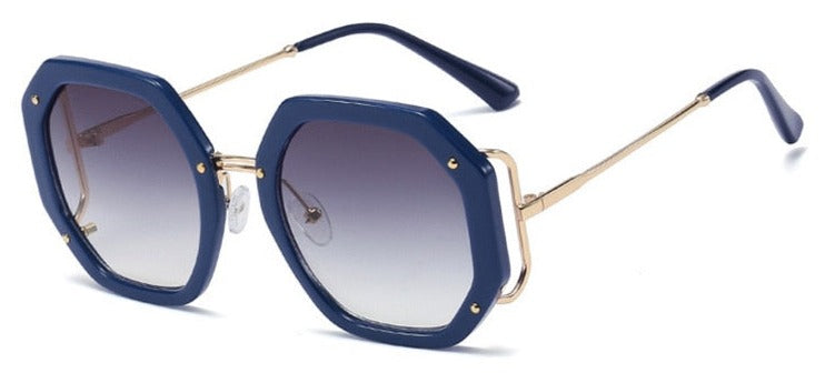 Women's Oversize Hexagon 'Rage Blue' Metal Sunglasses