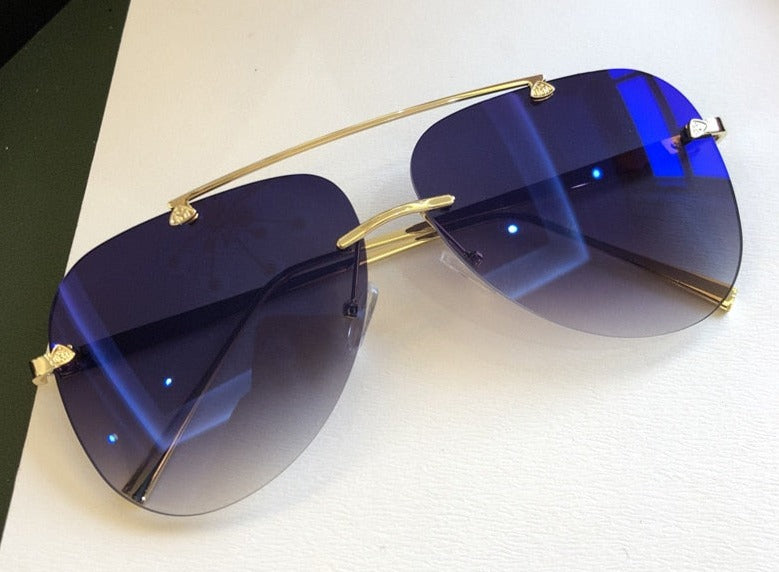 Men's Aviator Rimless 'Deep Blue' Plastic Sunglasses