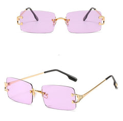 Women's Retro Rimless Rectangle 'Peachy' Metal Sunglasses