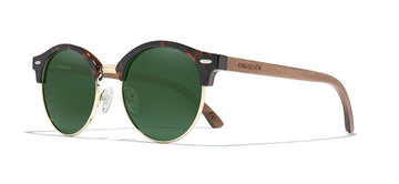 Women's Semi Rimless Round 'Wyndham' Wooden Sunglasses